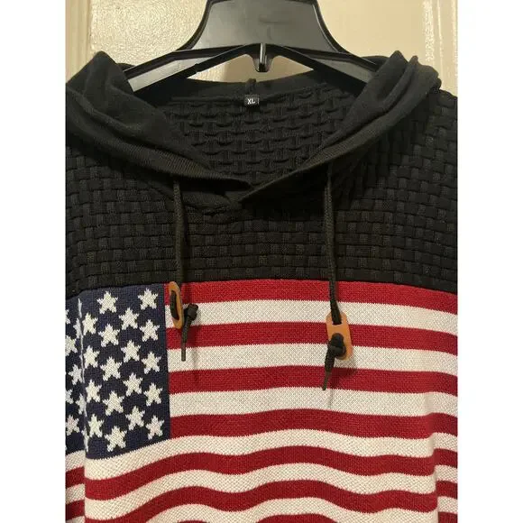 Men’s American Flag Hoodie Pullover Sweater Black NWOT Size XL - Picture 4 of 8